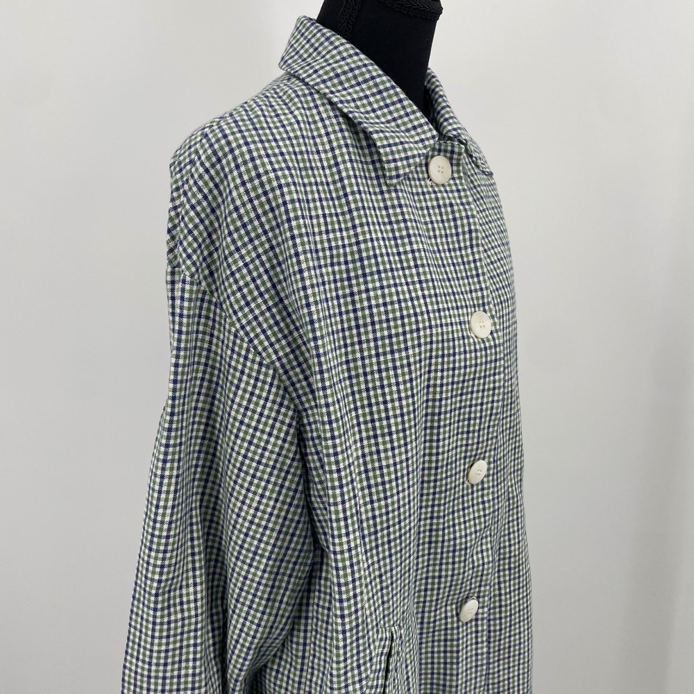 Zara Basic Gingham Check Long Coat Green Blue Whi… - image 8